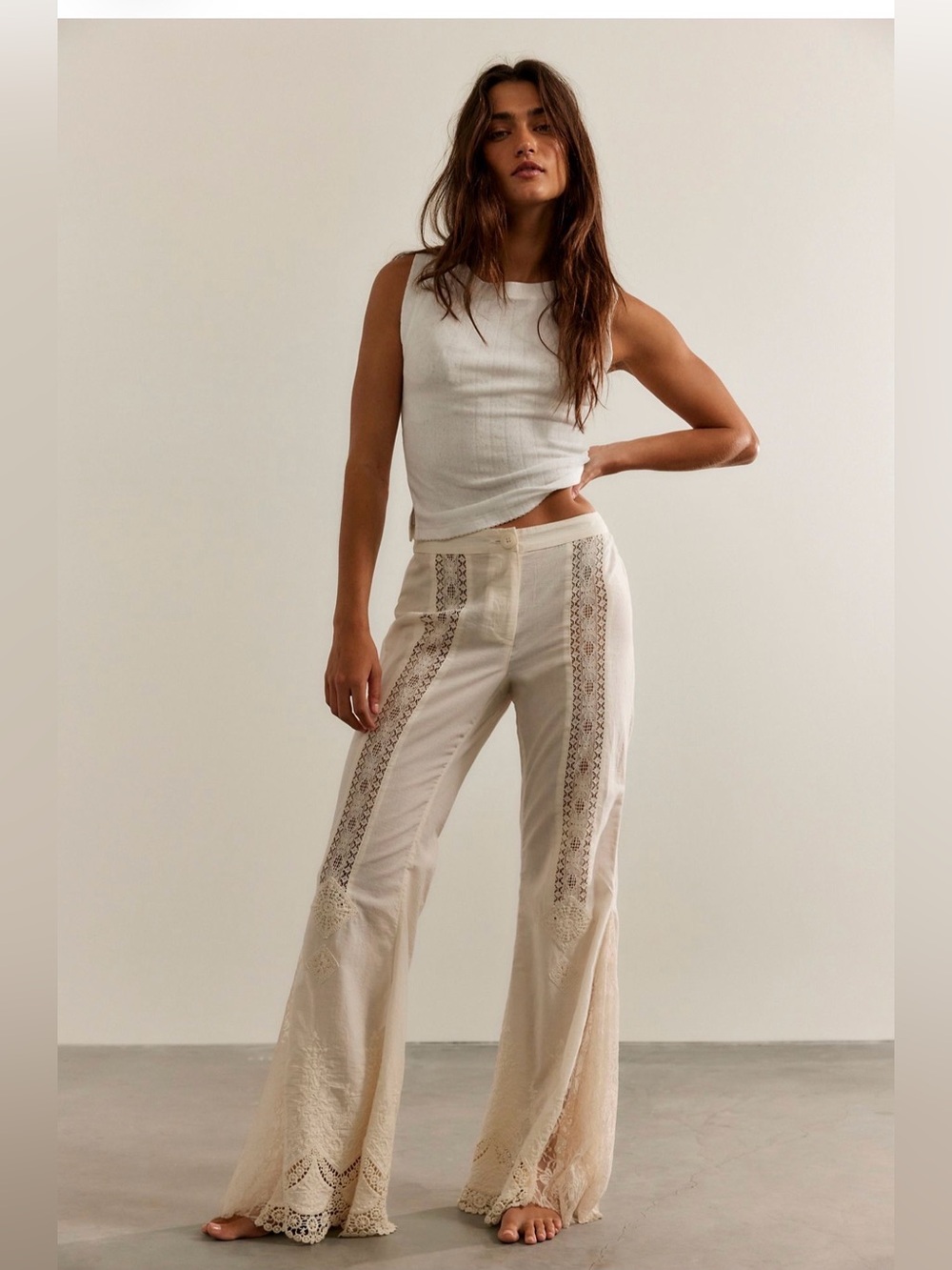 Aliyah Lace Flare Pants in Ivory